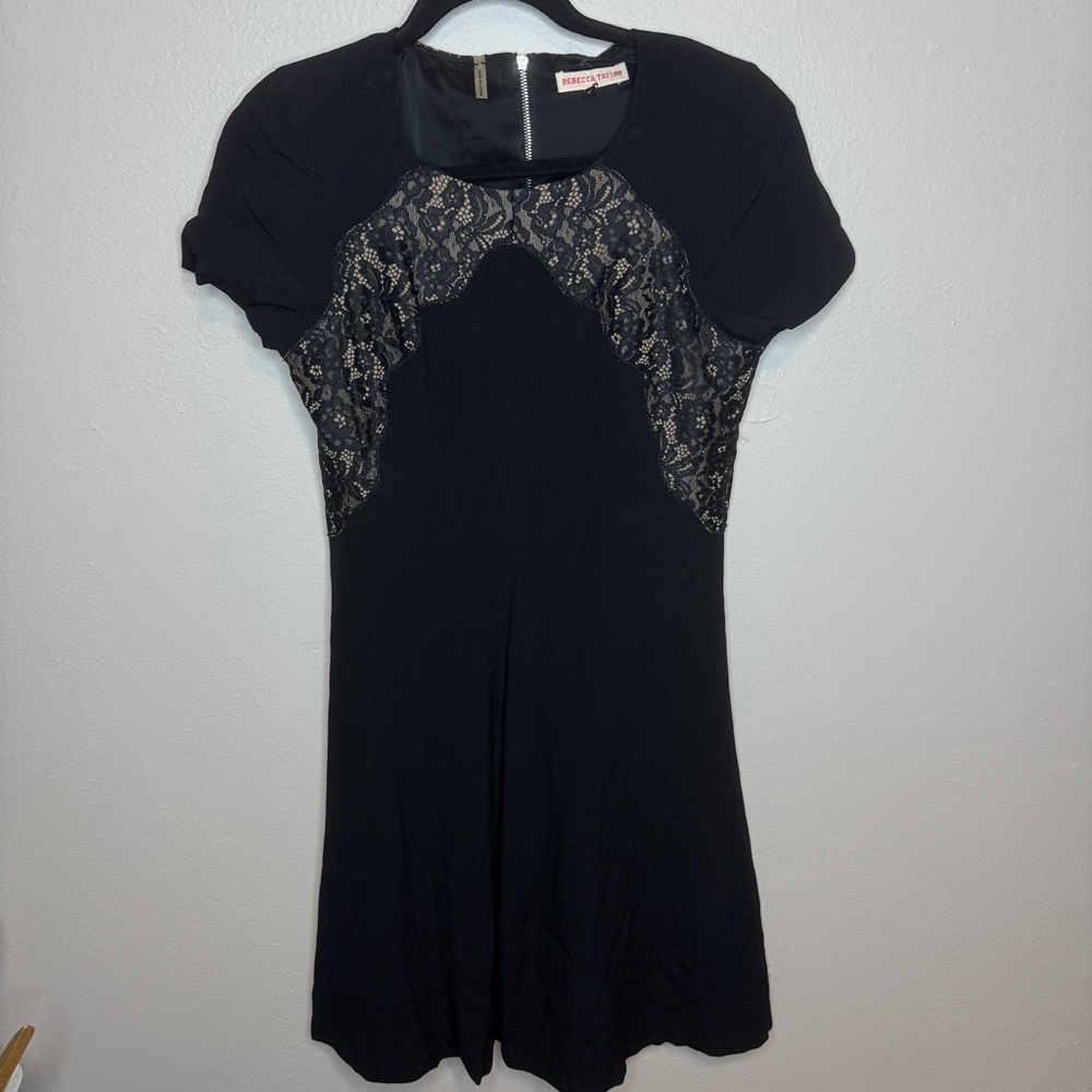 Rebecca Taylor Black Lace Silk Crepe Dress Size 4 - Picture 4 of 14